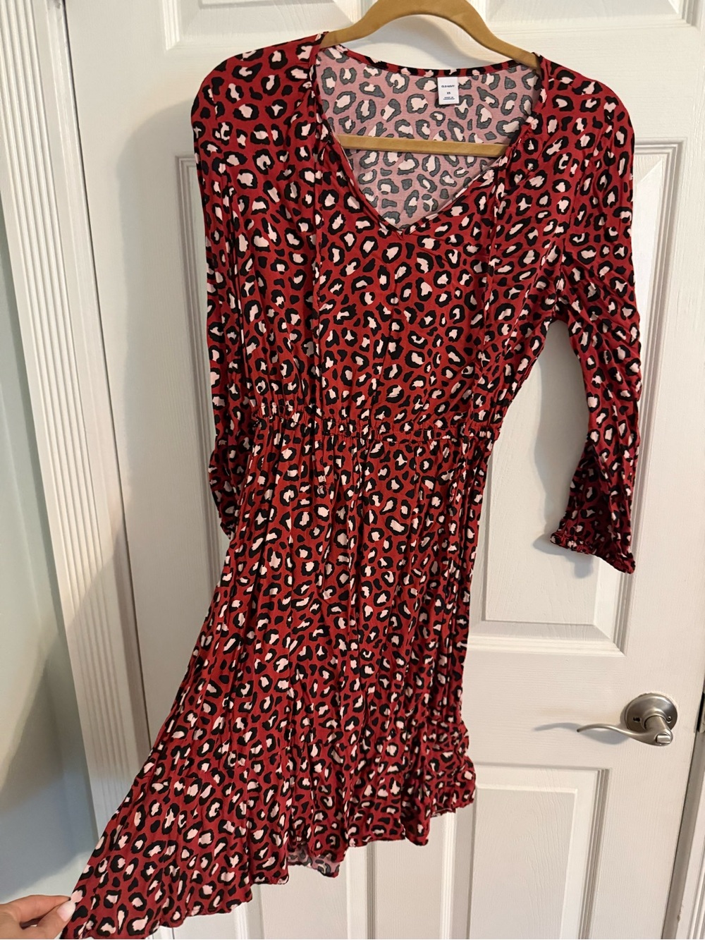 Old Navy Red Leopard Print Long Sleeve Dress